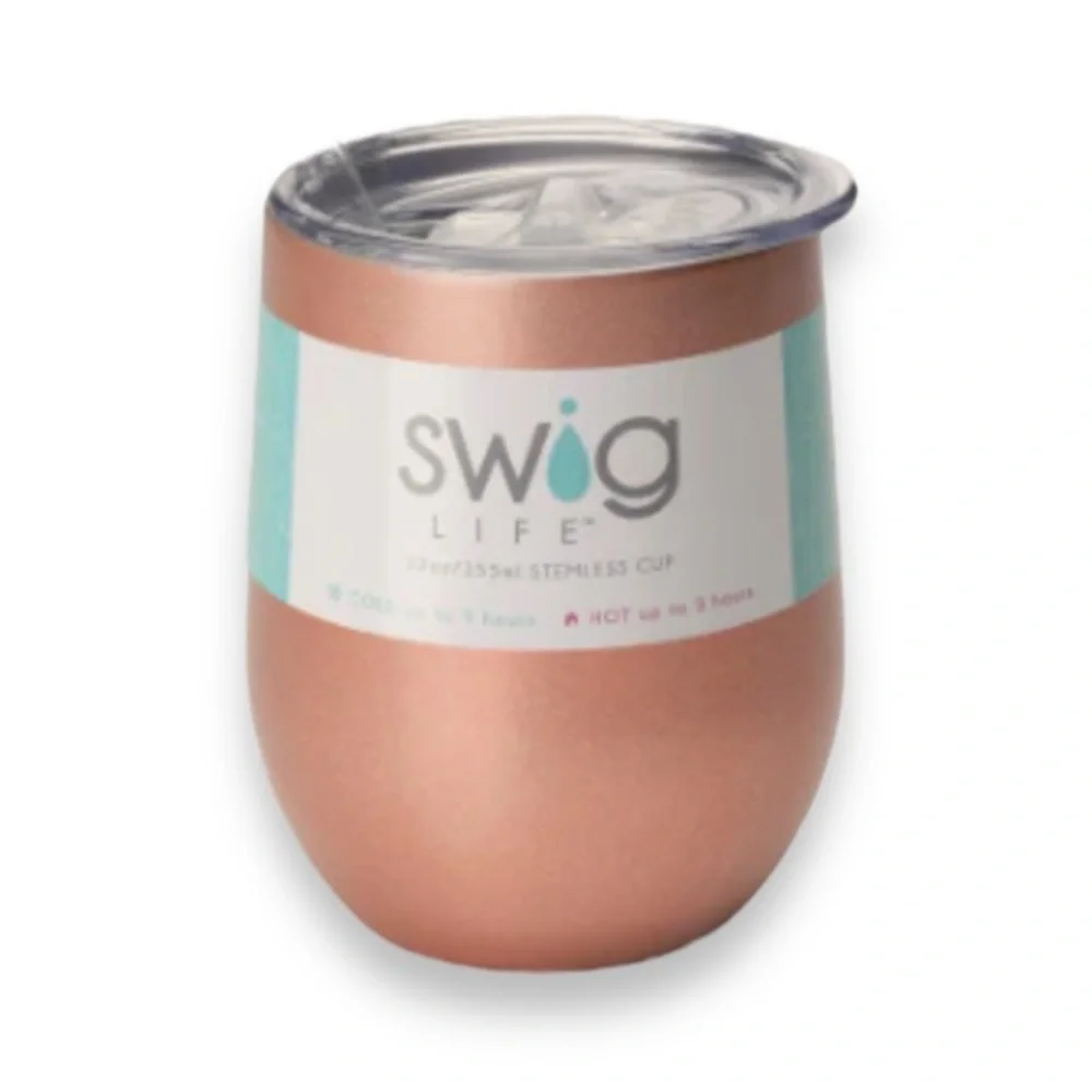 Swig Life Stemless Steel Cup Nonslip Silicone Base Slip Spill Resistant Rose New
